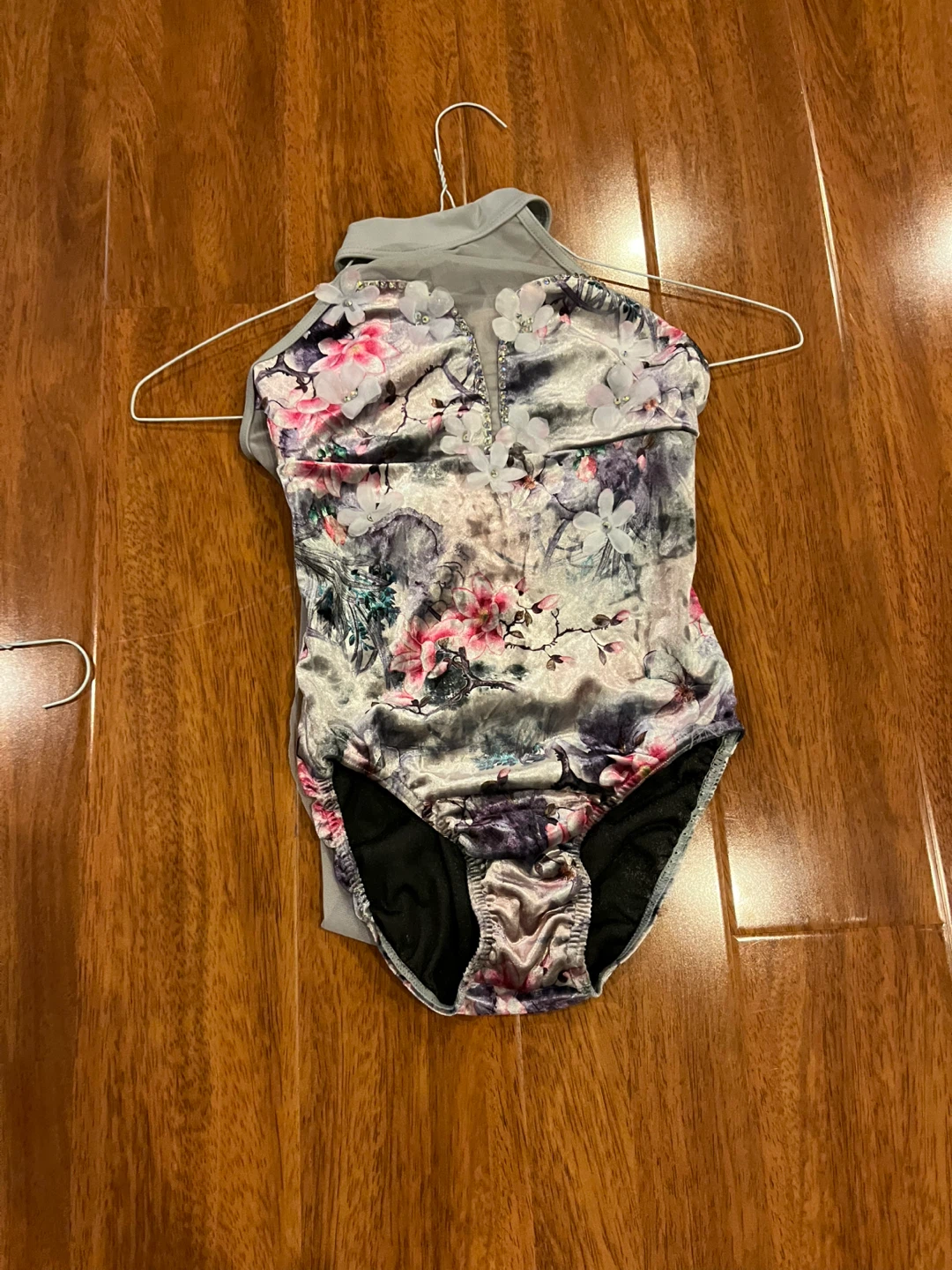 Gray velvet and purple ballet dance costume