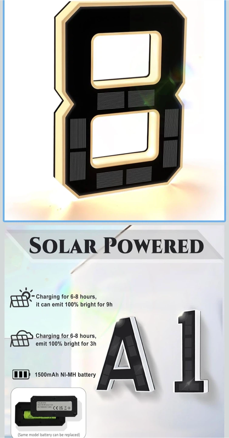 Solar Powered LED Number 8