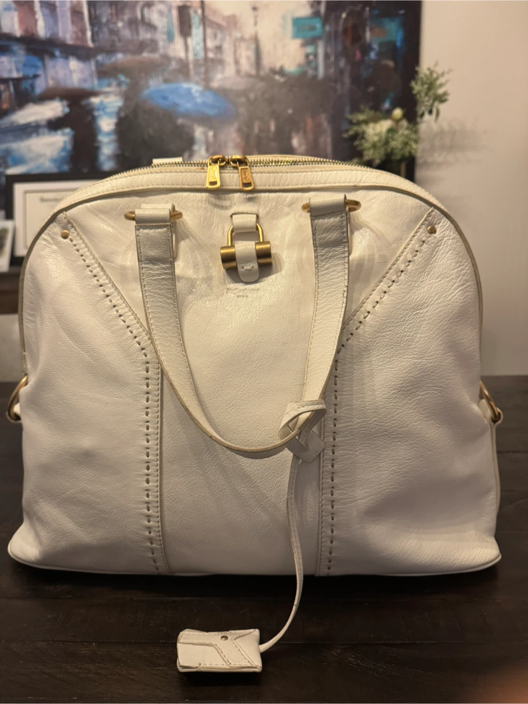 Yves Saint Laurent YSL White Leather Handbag