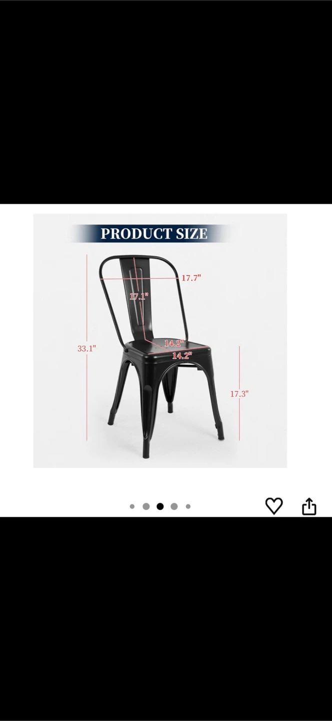 FDW Metal Dining Chairs - Set of 4, Black - photo 2