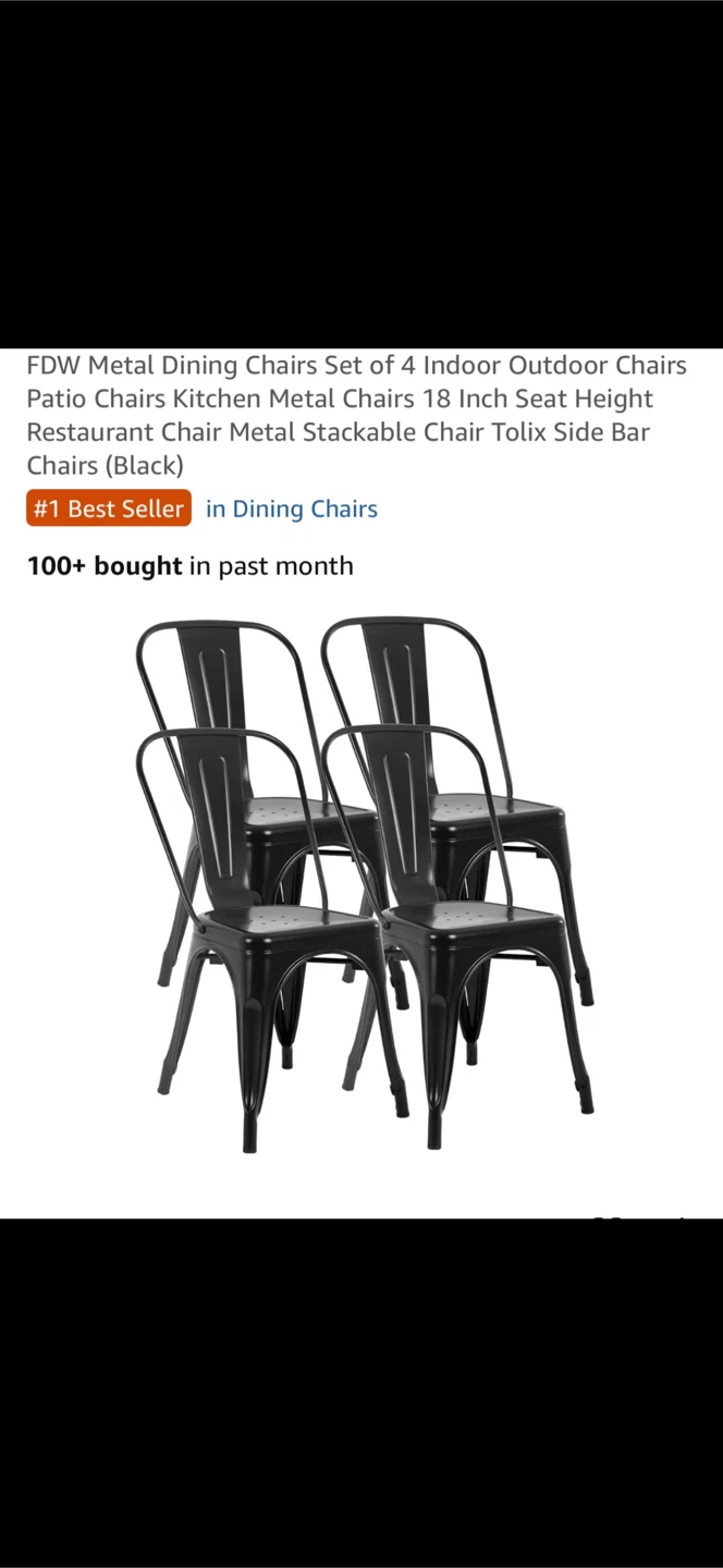 FDW Metal Dining Chairs - Set of 4, Black