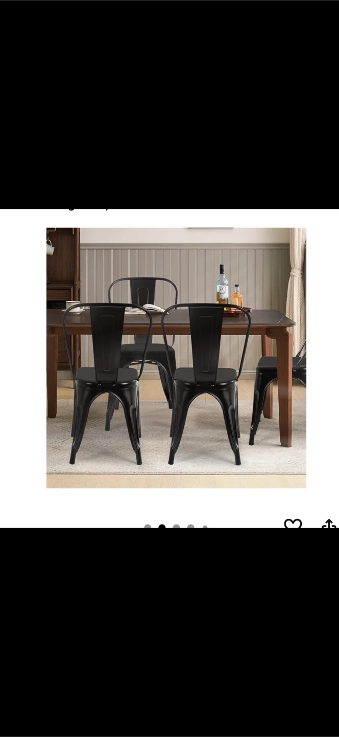 FDW Metal Dining Chairs - Set of 4, Black - photo 3