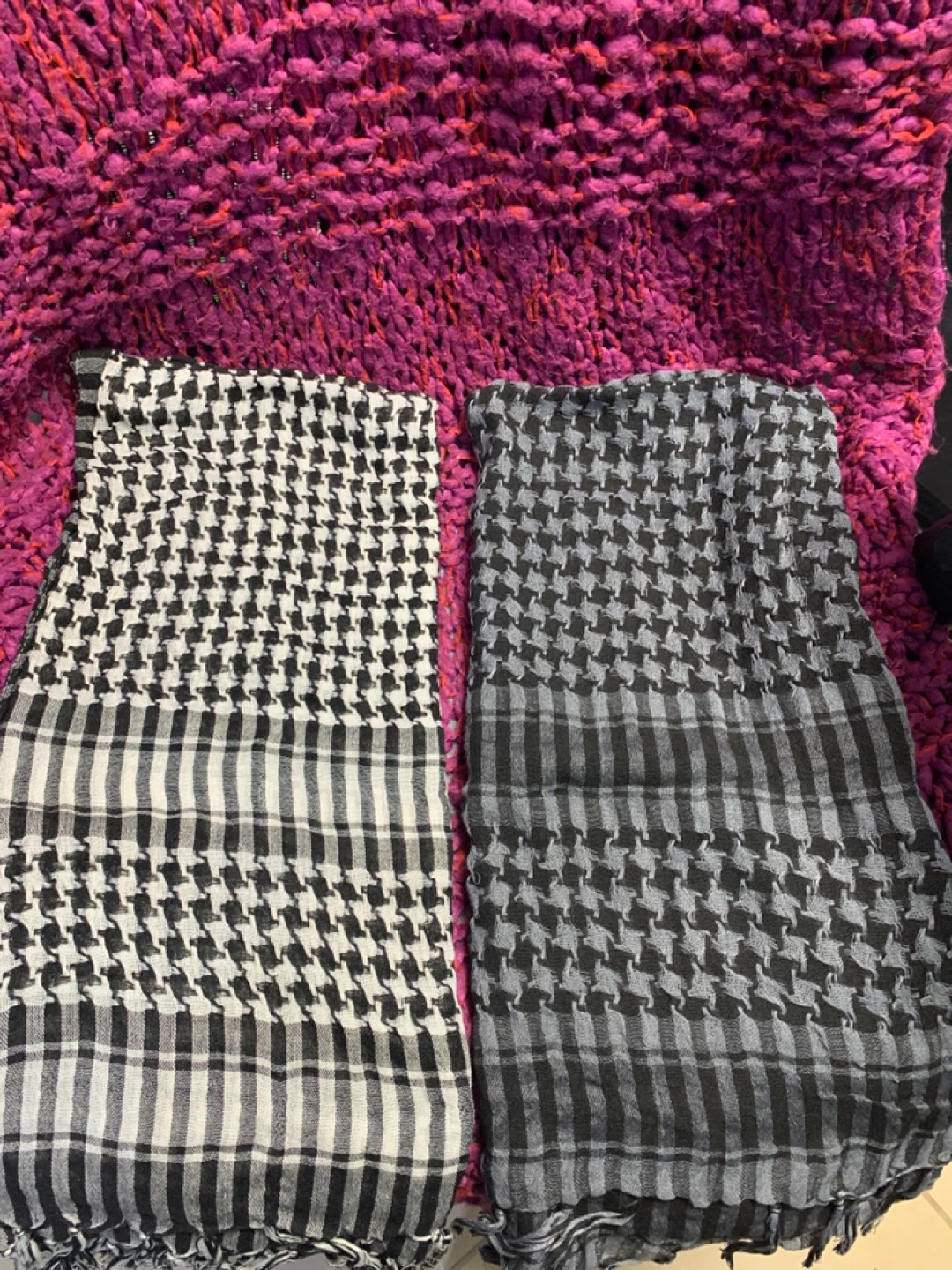 Two Shemagh Scarves - Black & White, Grey
