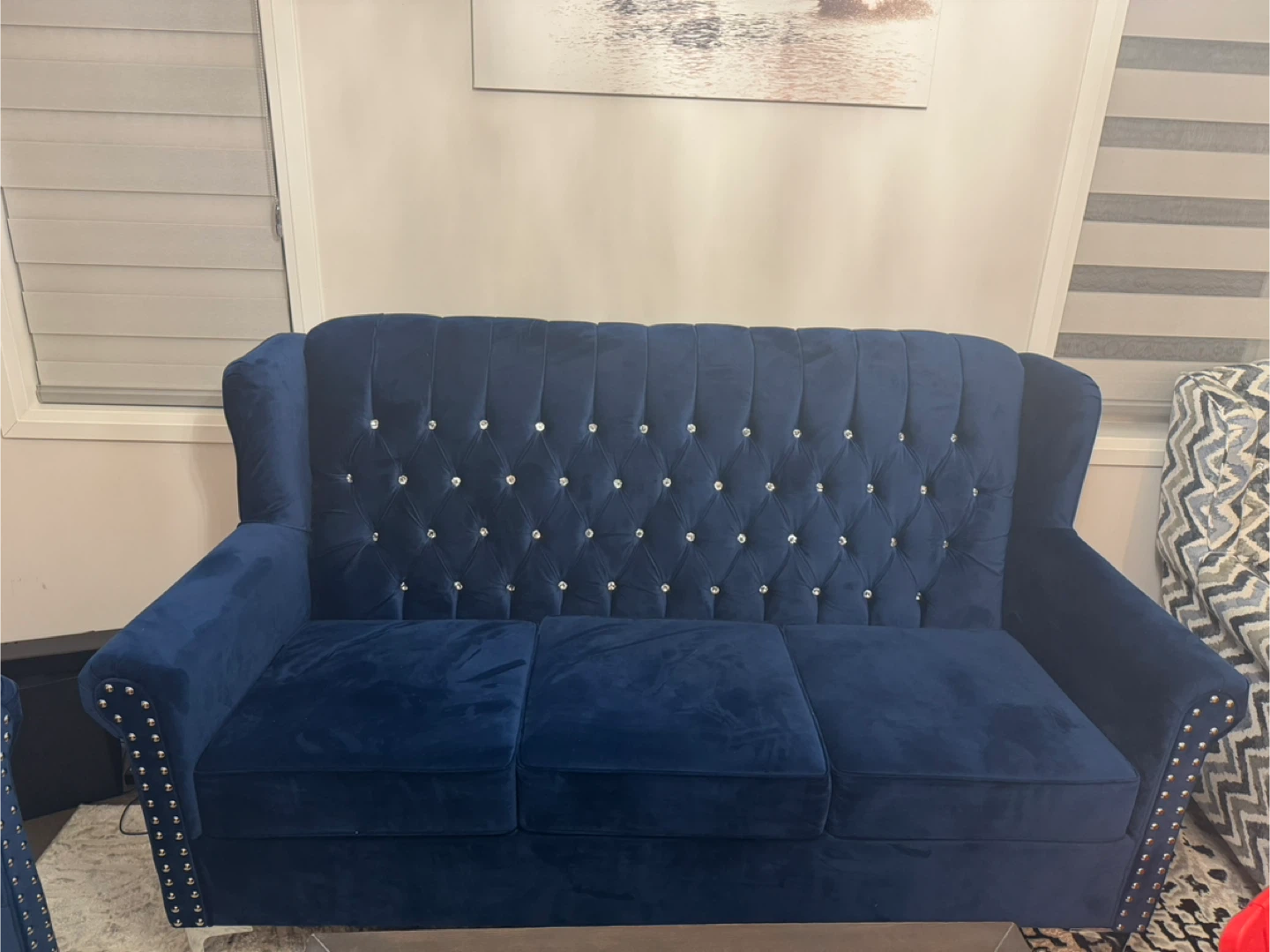 Blue Velvet Loveseat & Sofa Set - photo 2
