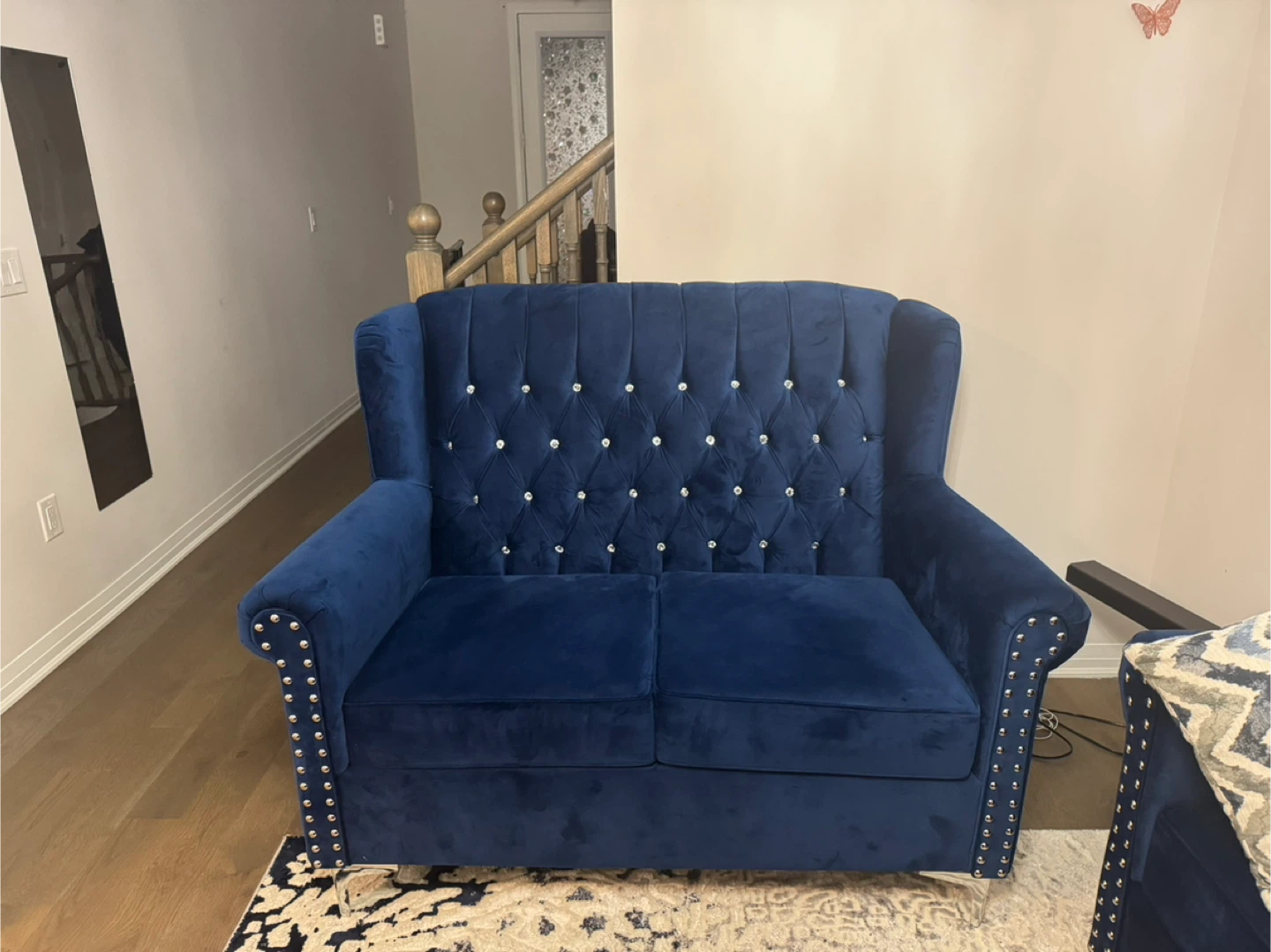 Blue Velvet Loveseat & Sofa Set