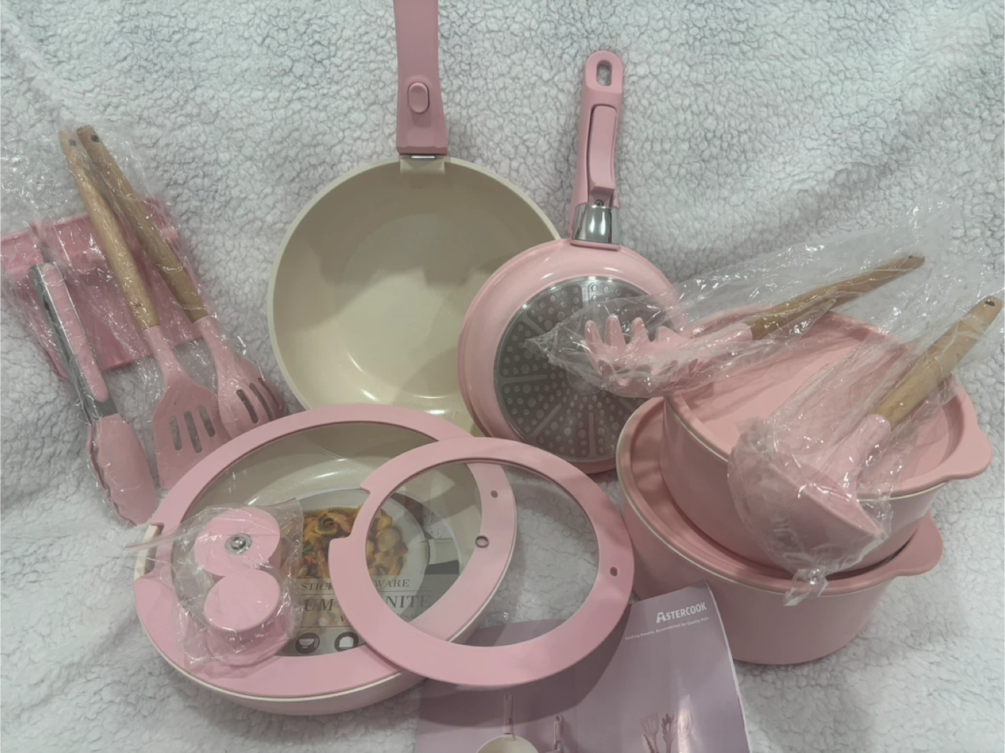 AsterCook 21 Pcs Pots and Pans Non Stick Cookware Set - Pink - photo 3
