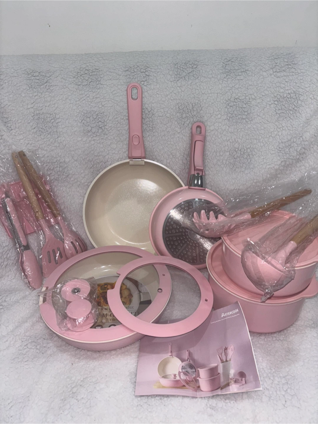 AsterCook 21 Pcs Pots and Pans Non Stick Cookware Set - Pink - photo 2