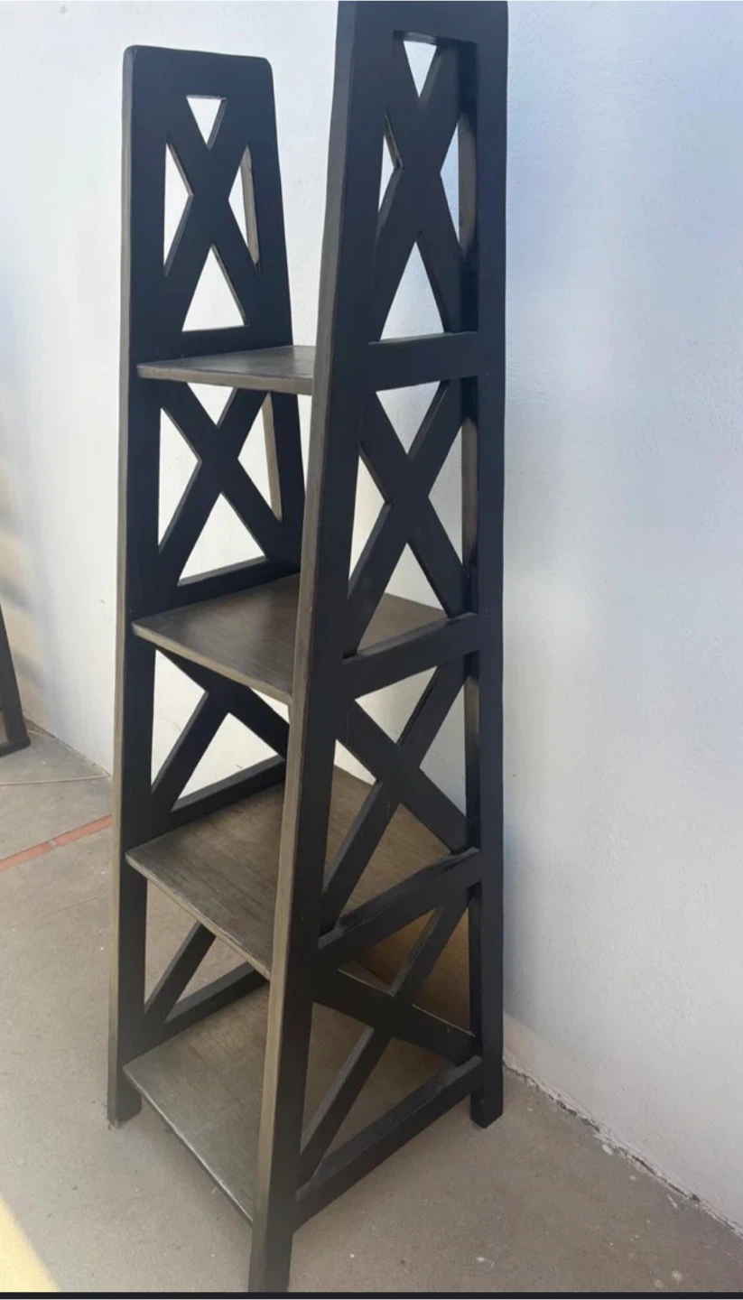 Dark Brown Wooden Ladder Shelf. 64 inches height.