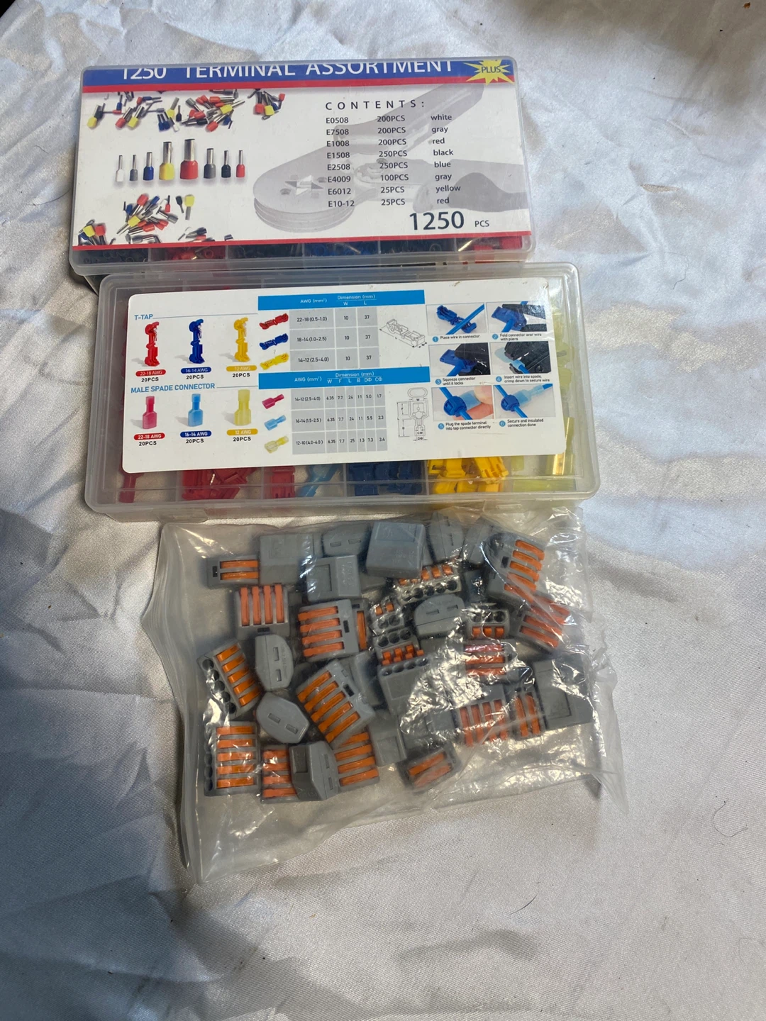f assorted electrical wire connectors and terminals.