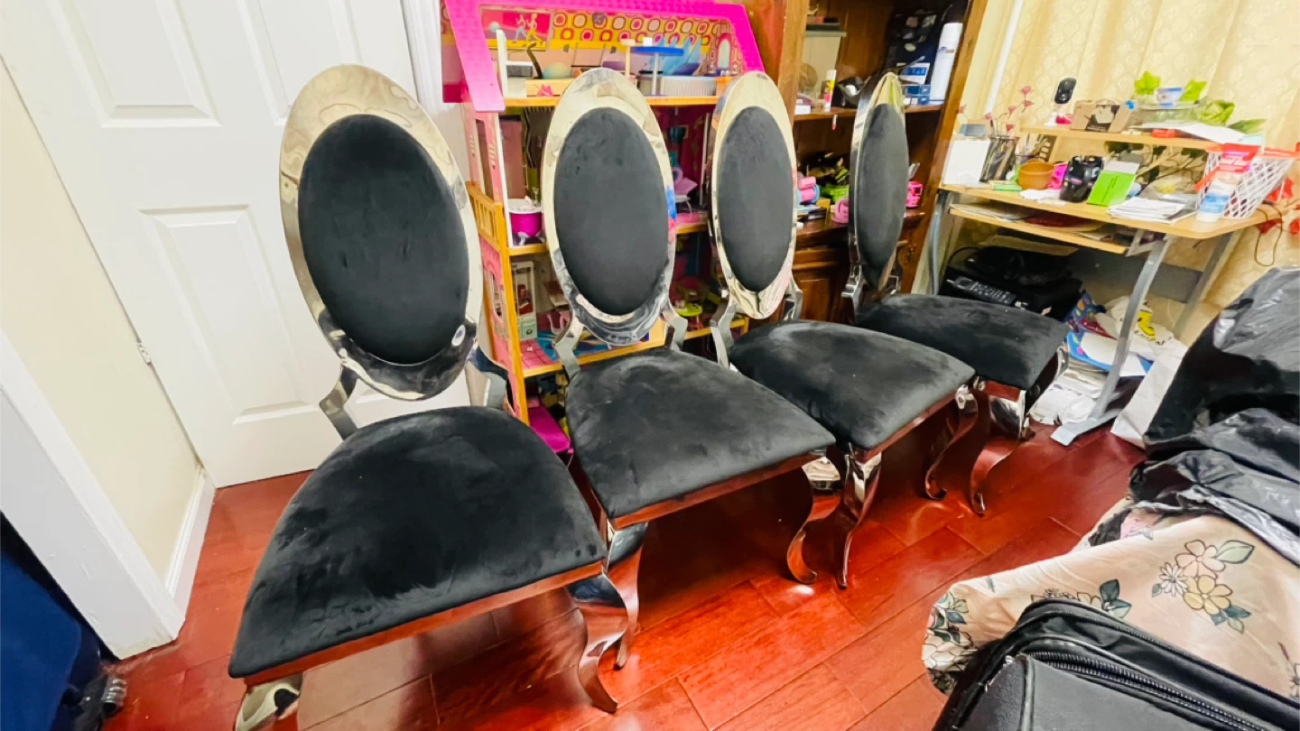 Set of 6 Black Velvet & Chrome Dining Chairs - photo 3