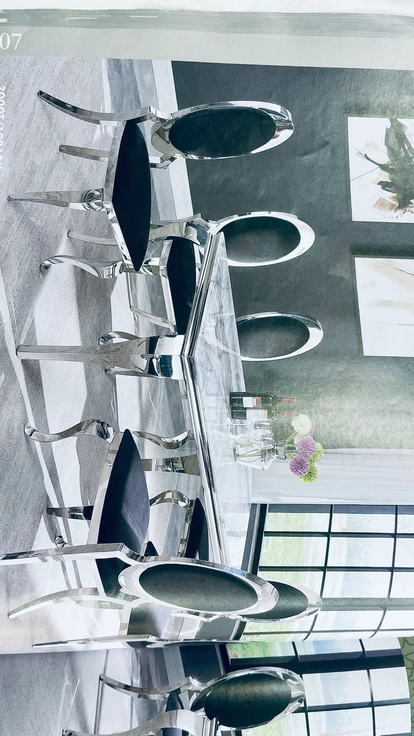 Set of 6 Black Velvet & Chrome Dining Chairs - photo 5
