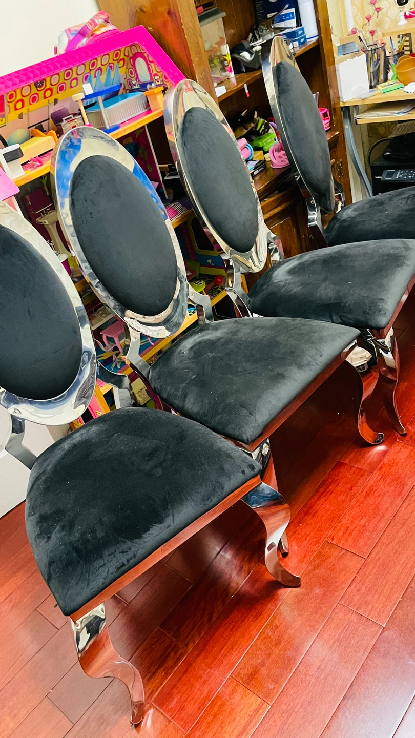 Set of 6 Black Velvet & Chrome Dining Chairs