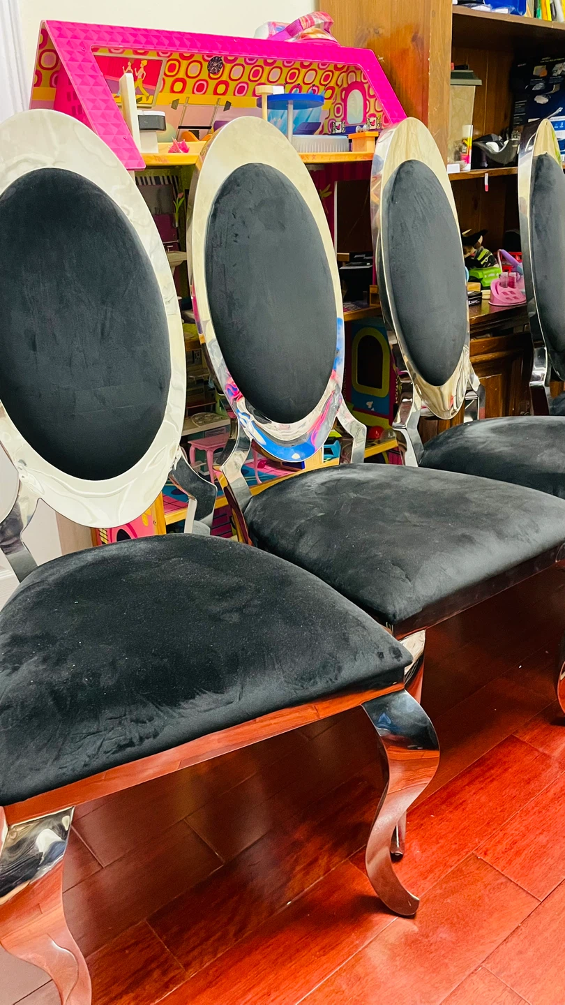 Set of 6 Black Velvet & Chrome Dining Chairs - photo 2