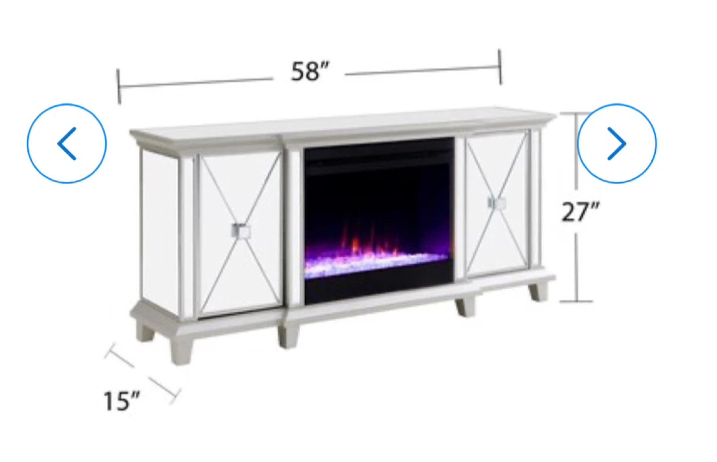 Mirrored  TV Stand w/ Heated Fireplace - 58 inch - photo 2