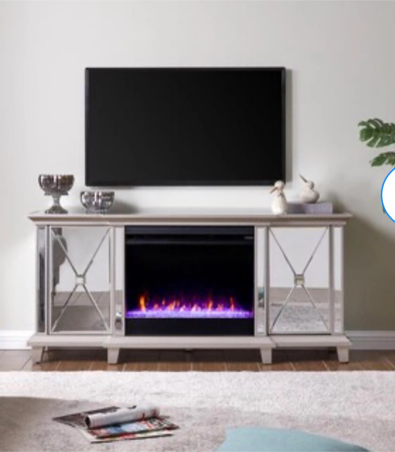 Mirrored  TV Stand w/ Heated Fireplace - 58 inch