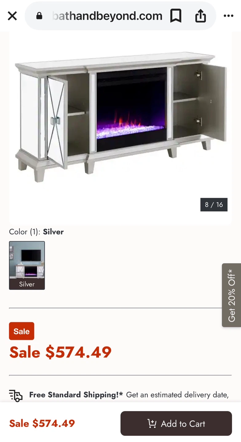 Mirrored  TV Stand w/ Heated Fireplace - 58 inch - photo 5