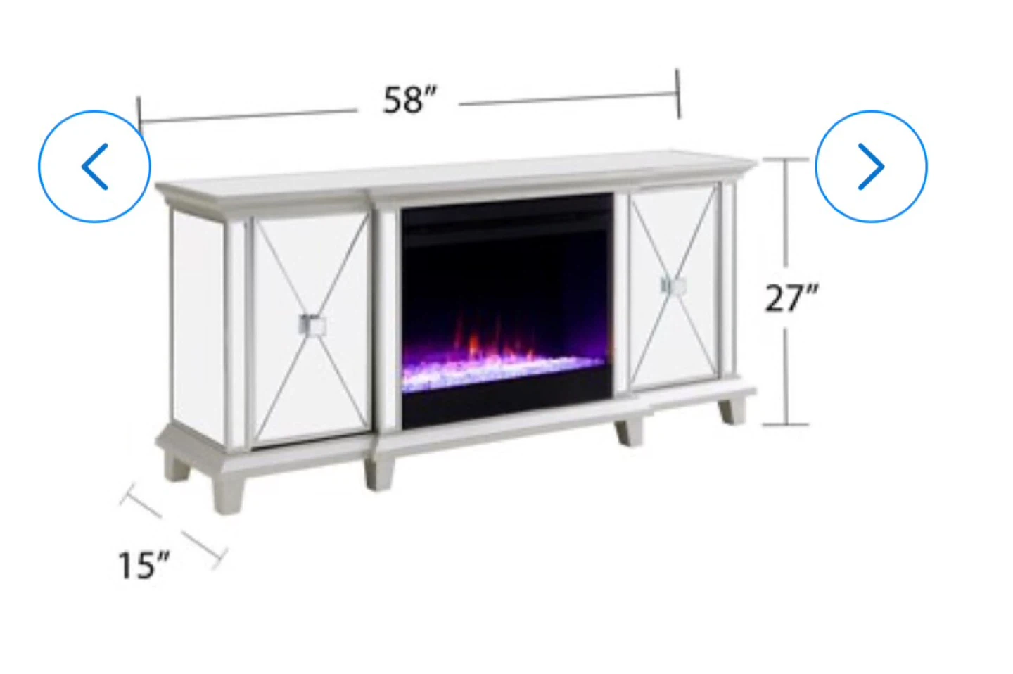 Mirrored  TV Stand w/ Heated Fireplace - 58 inch - photo 4