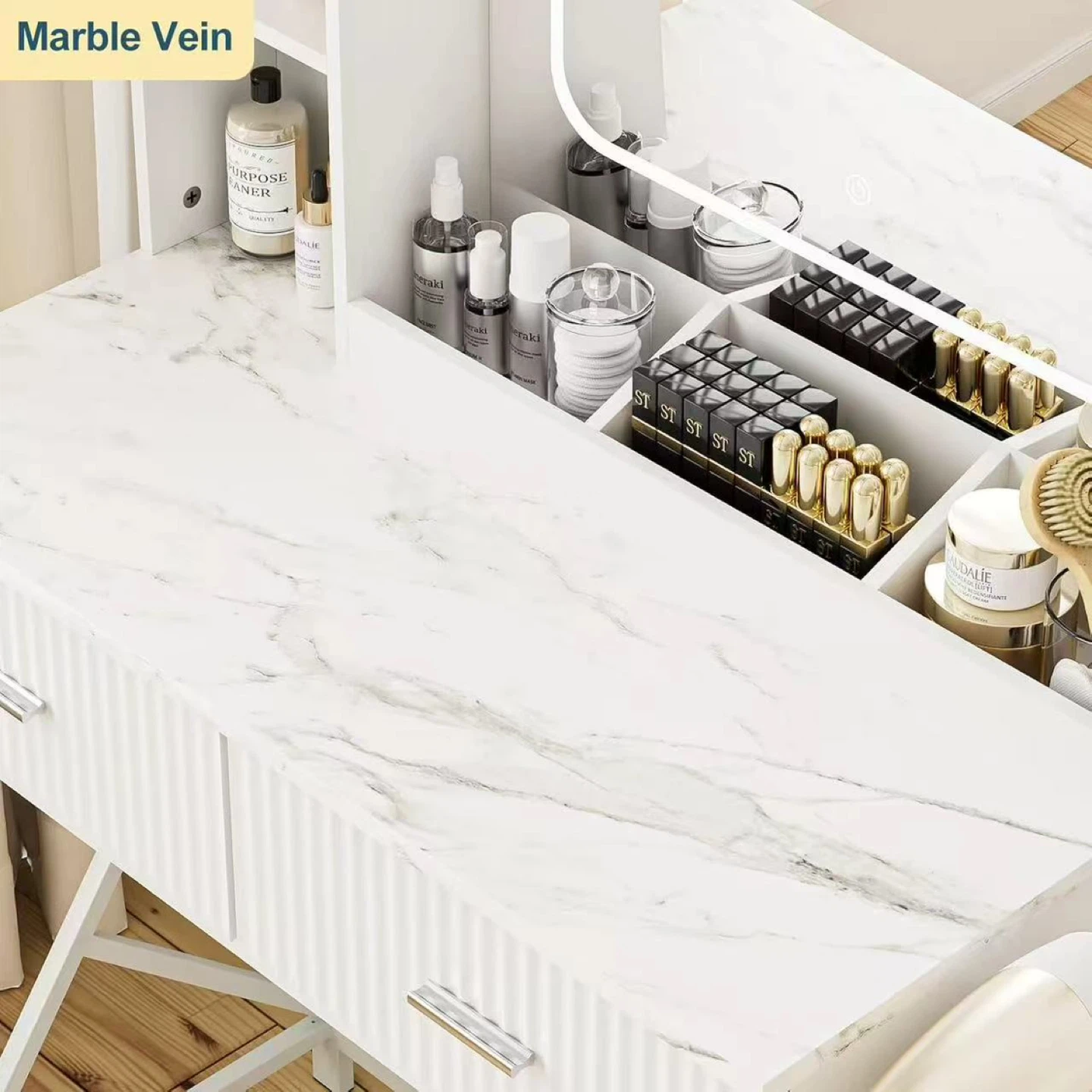 White Vanity Makeup Table with Lighted Mirror - photo 3