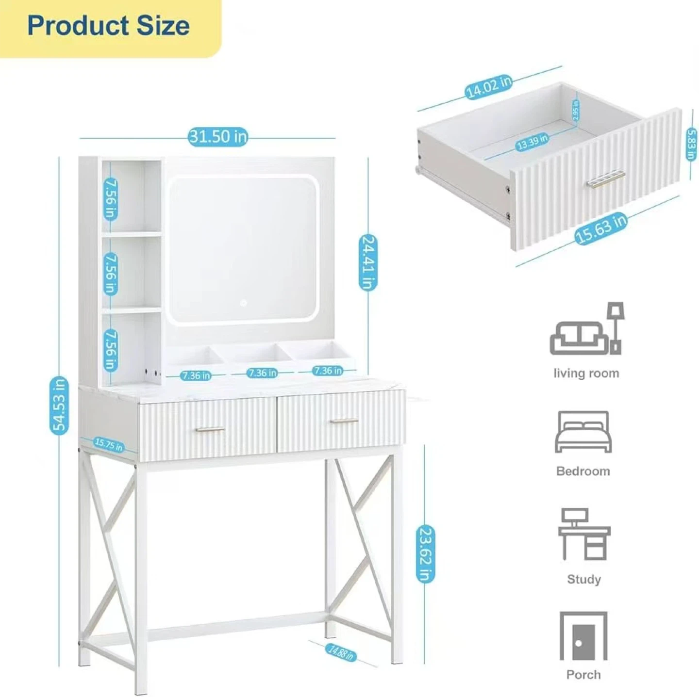 White Vanity Makeup Table with Lighted Mirror - photo 4