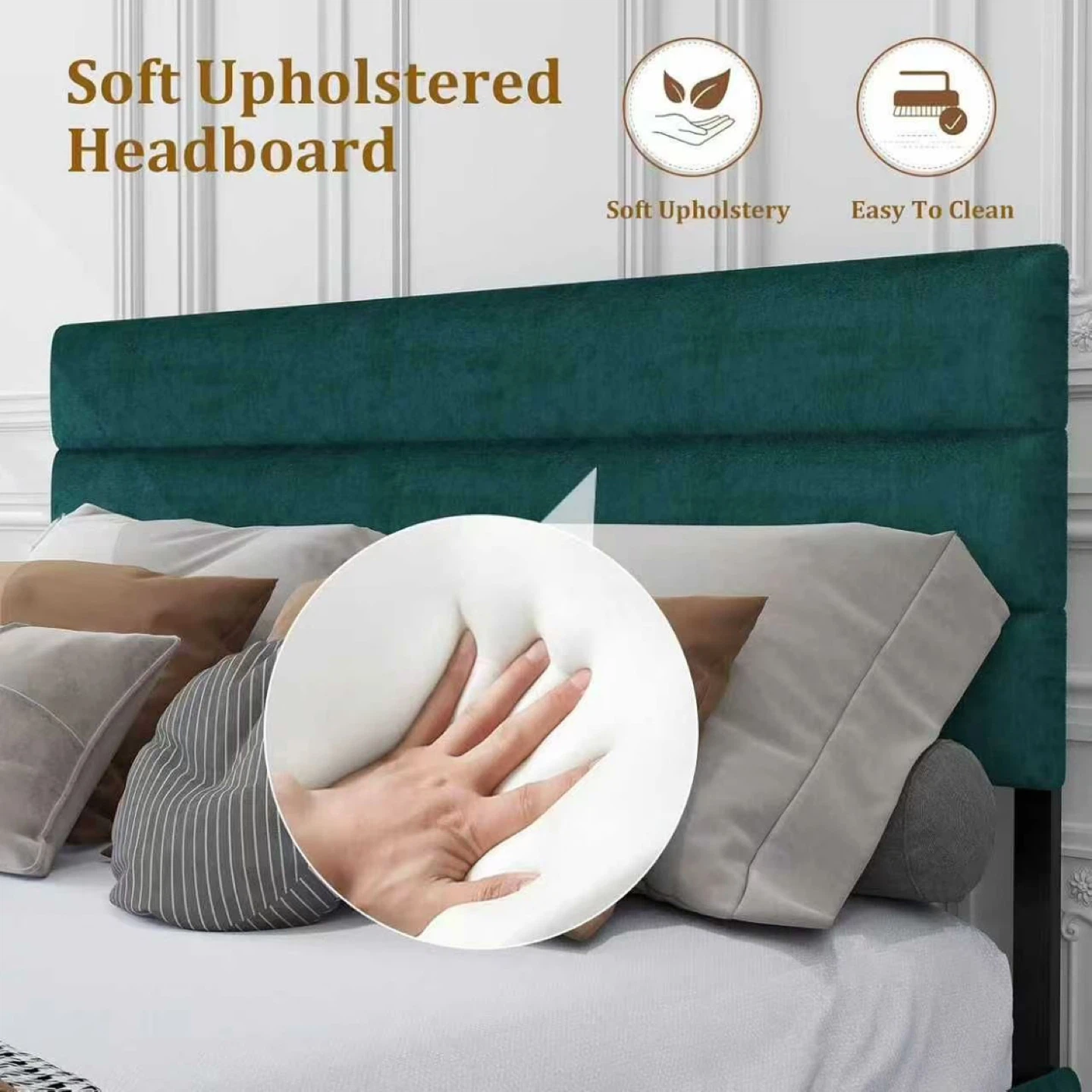 Green Upholstered Bed Frame - Soft Headboard - photo 5