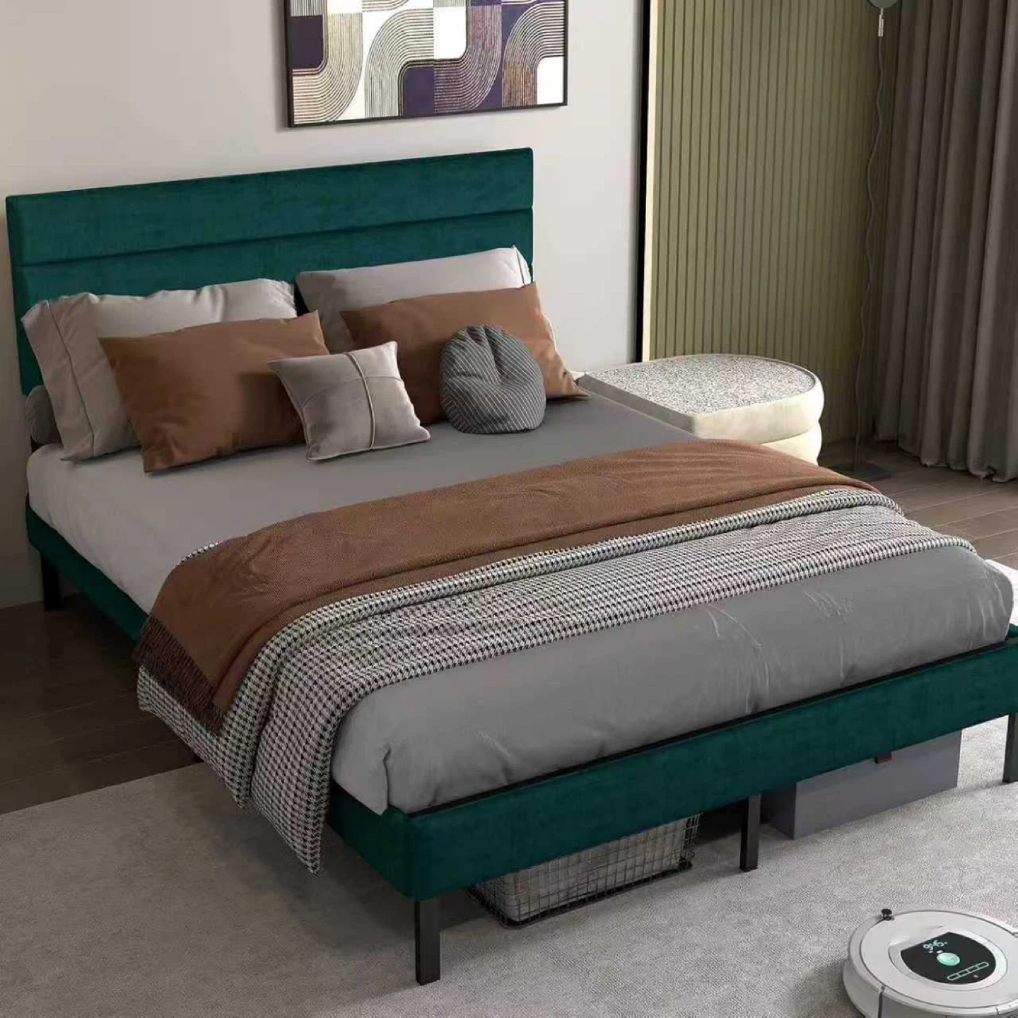 Green Upholstered Bed Frame - Soft Headboard - photo 3
