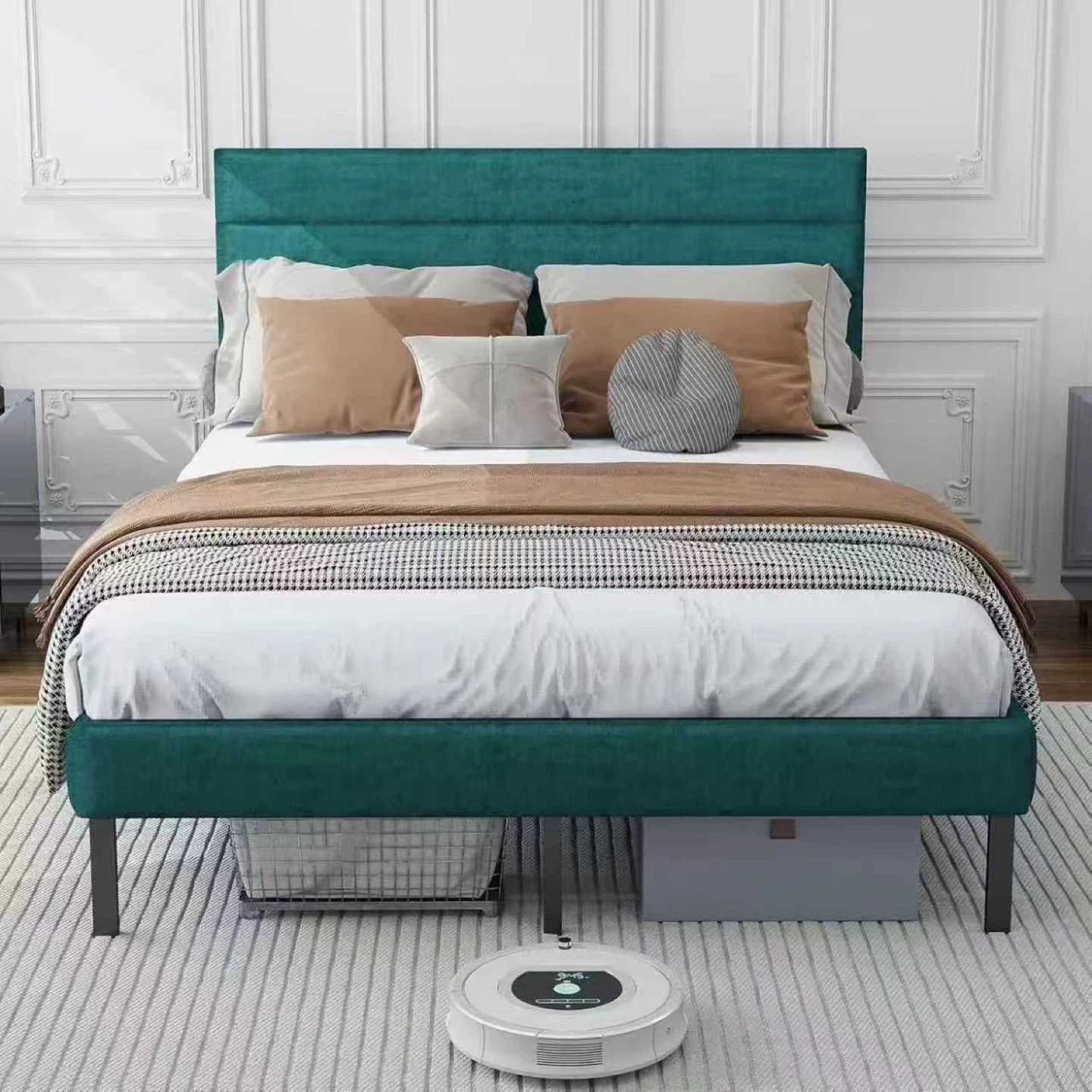 Green Upholstered Bed Frame - Soft Headboard - photo 4