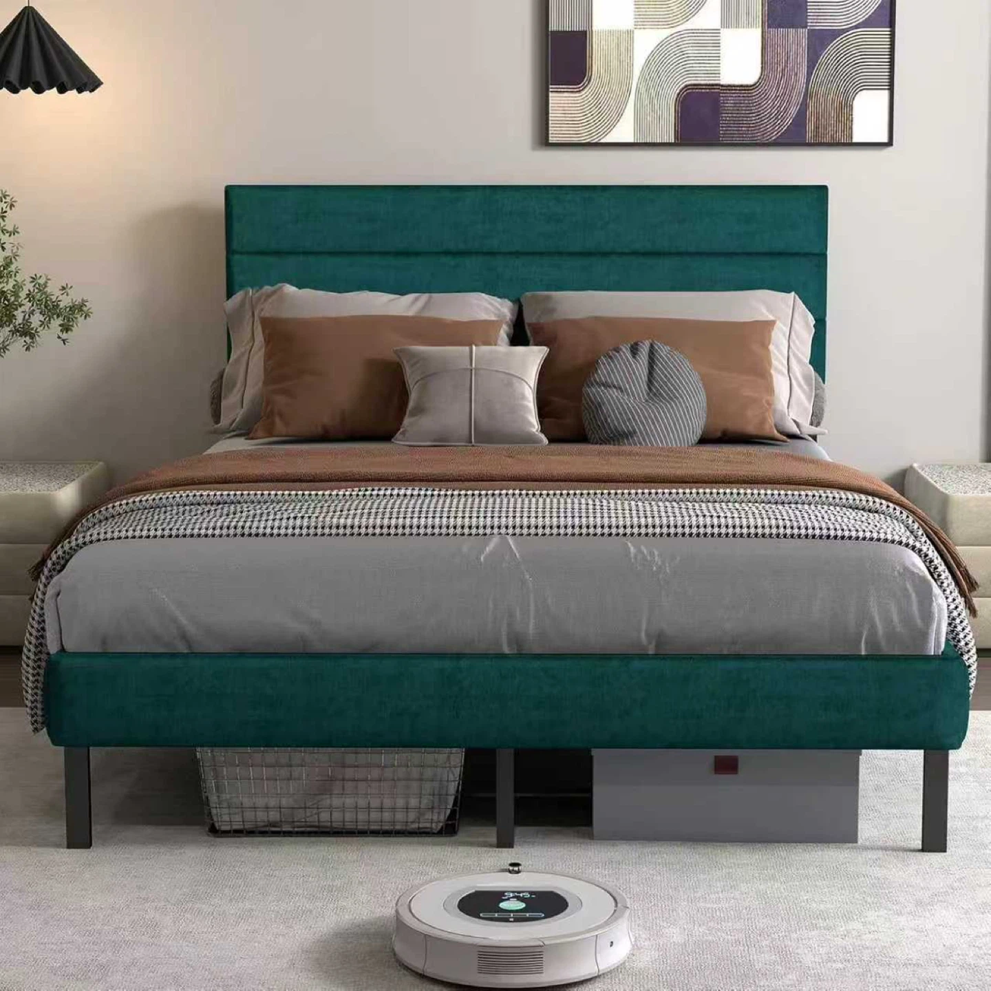Green Upholstered Bed Frame - Soft Headboard - photo 2