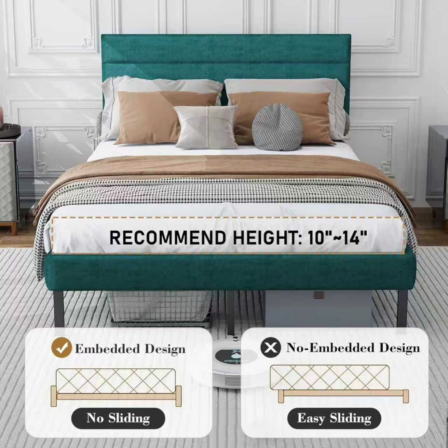 Green Upholstered Bed Frame - Soft Headboard