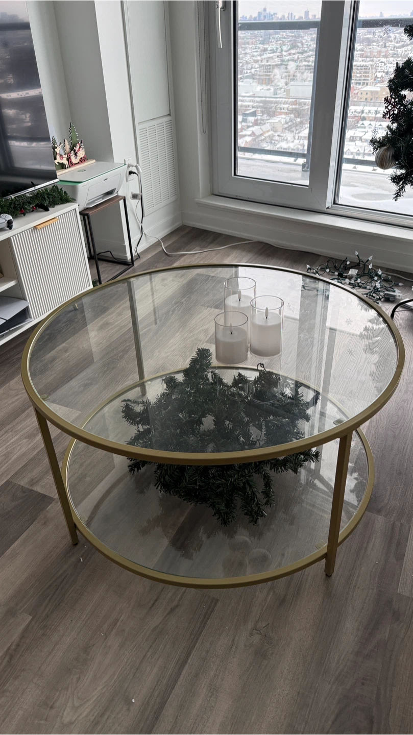 Round Glass Coffee Table - Gold Frame