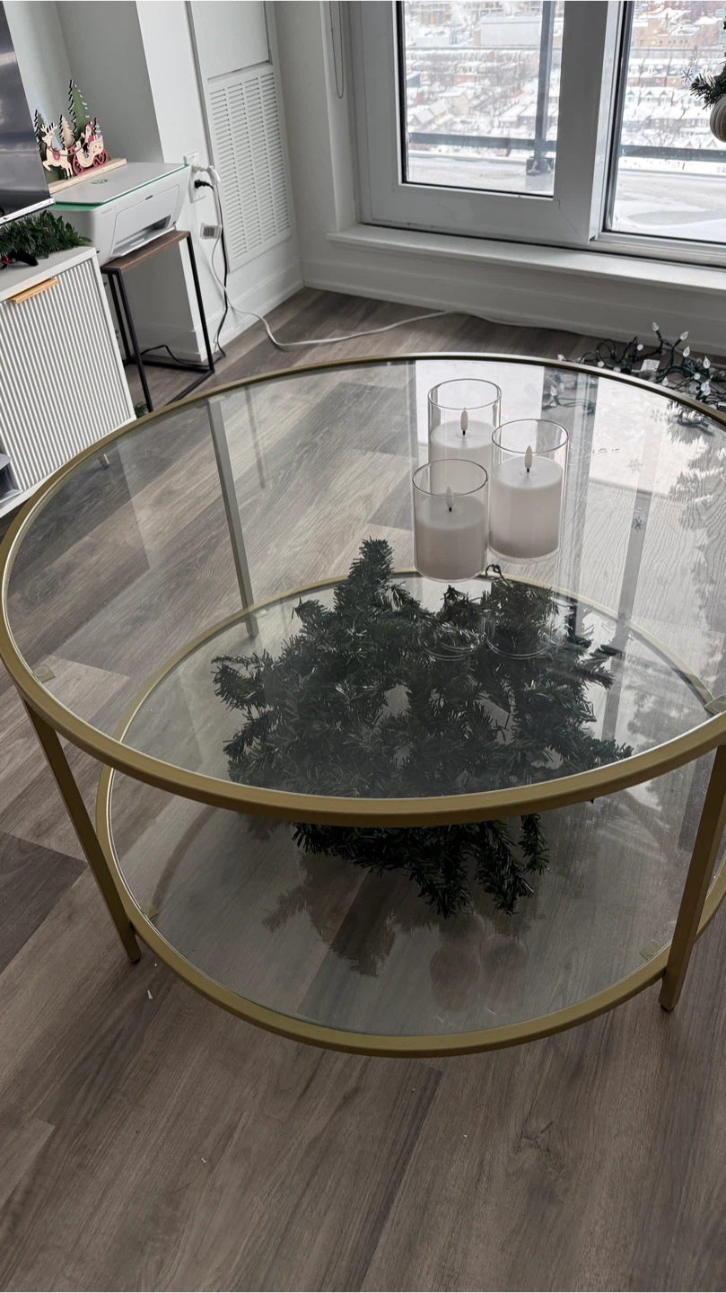 Round Glass Coffee Table - Gold Frame - photo 2
