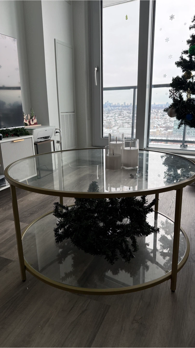 Round Glass Coffee Table - Gold Frame - photo 3