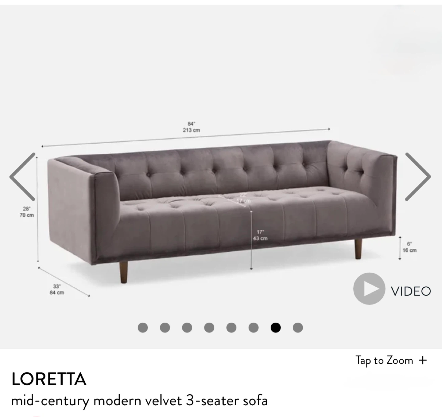 Loretta Mid-Century Modern Velvet 3-Seater Sofa