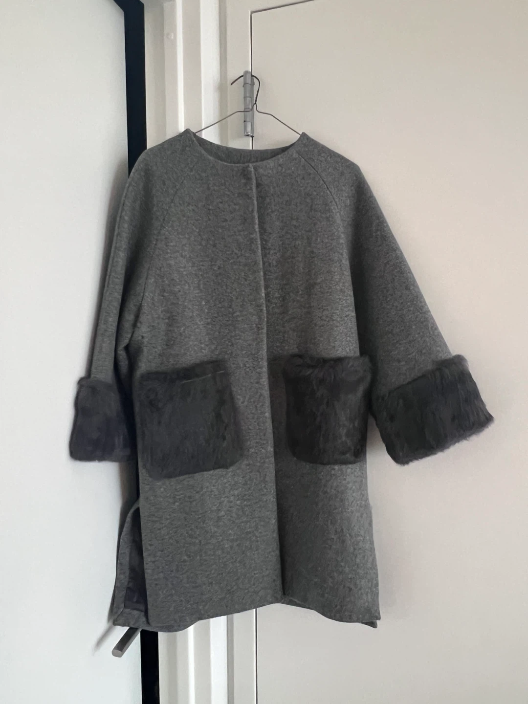 Gray Coat with Fur Trim