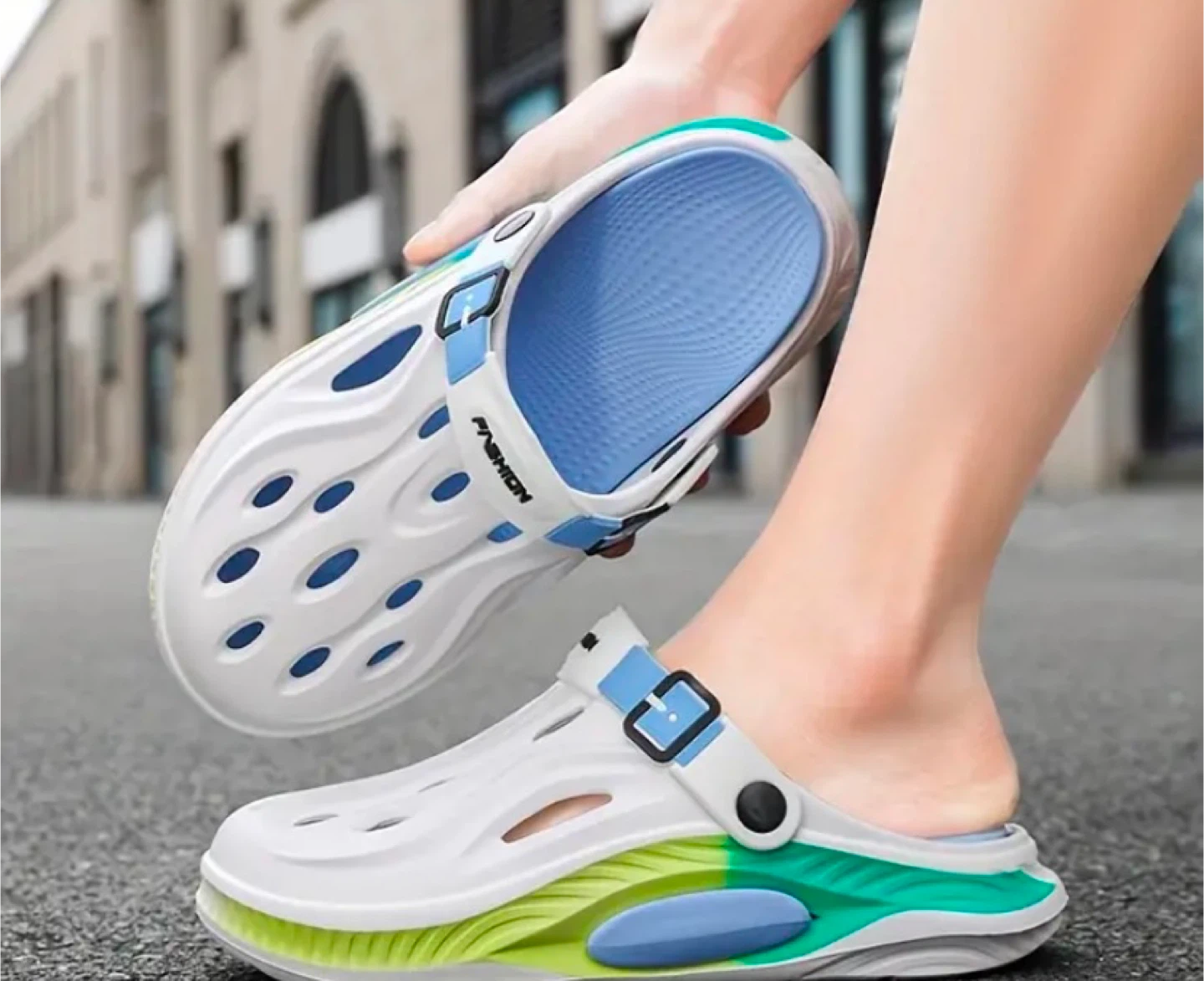 White & Blue Fashion Clogs
