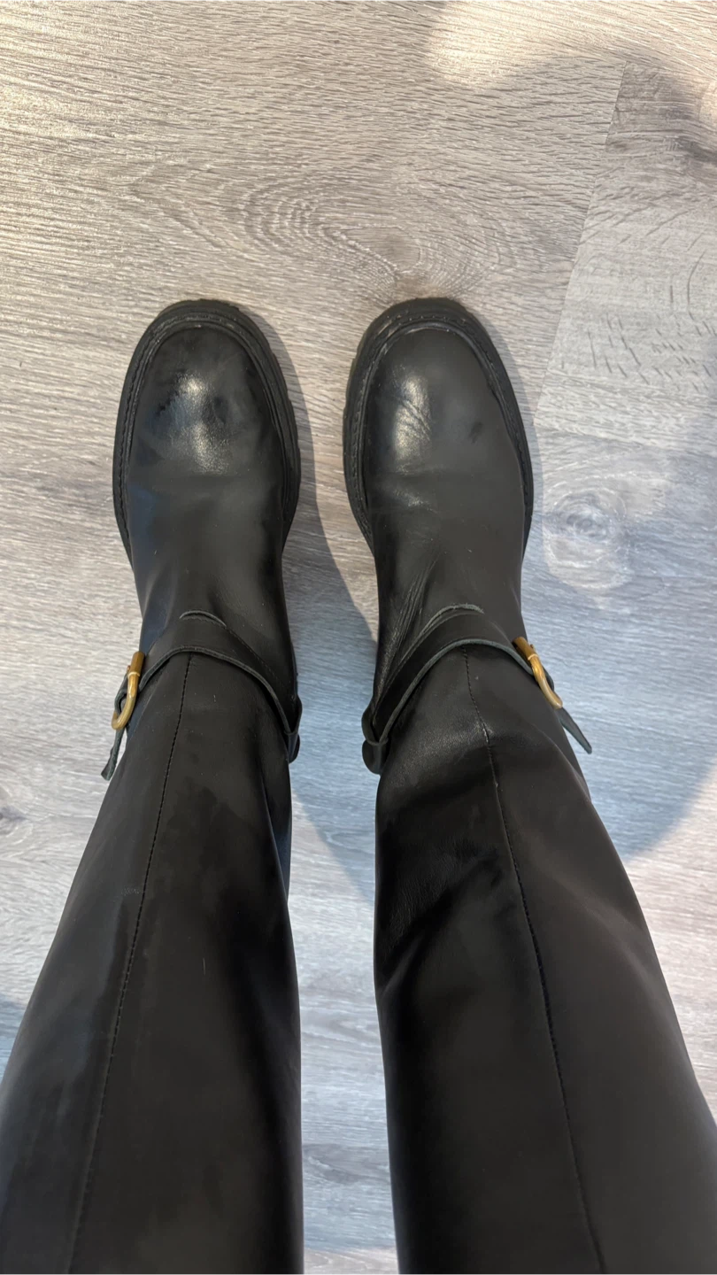 Zara Black Leather Knee High Boots - Size 37