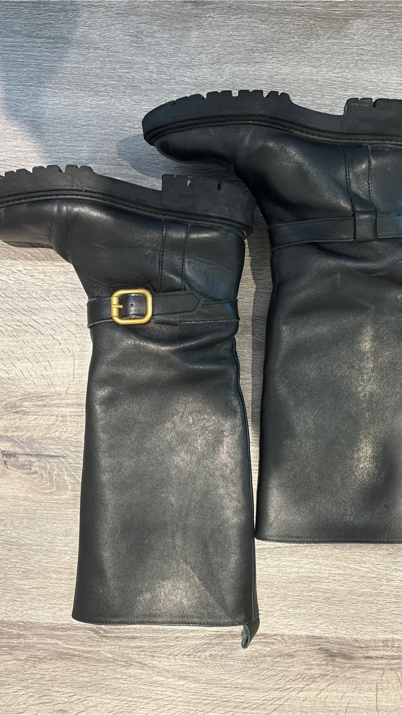 Zara Black Leather Knee High Boots - Size 37 - photo 3