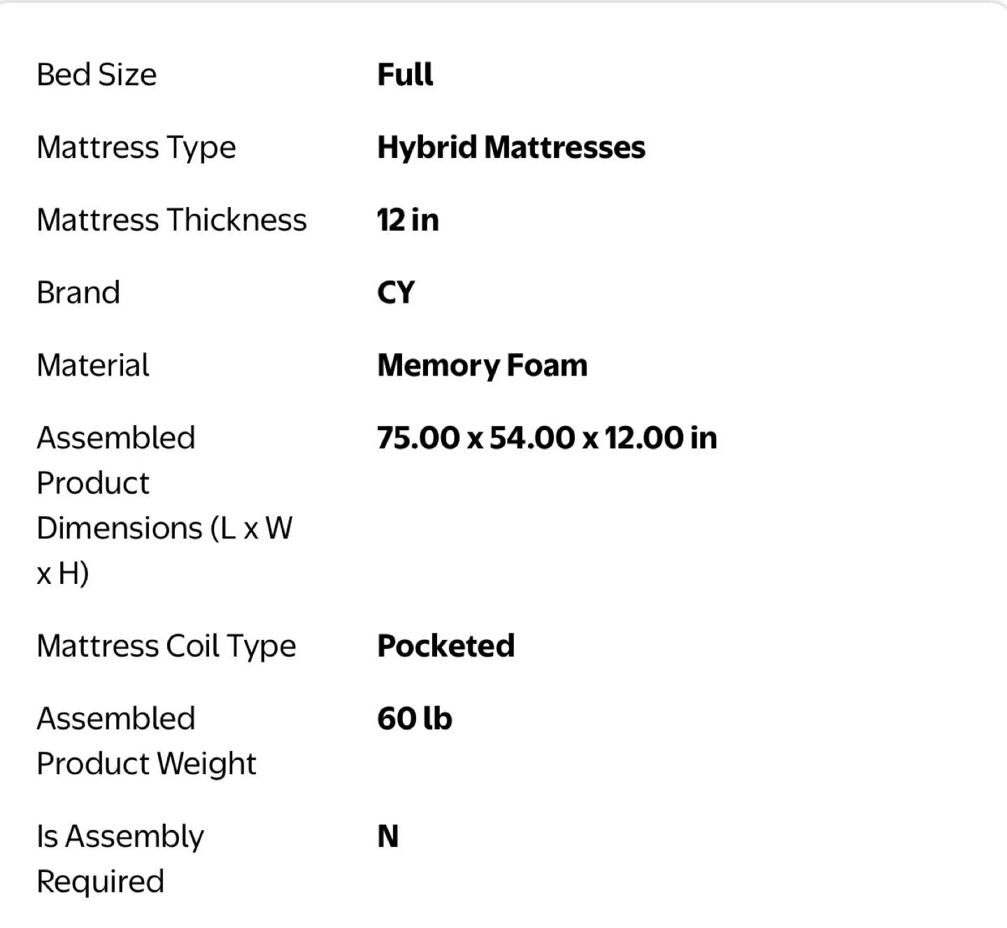 Full Size 12-inch Hybrid Mattress - Memory Foam - photo 4