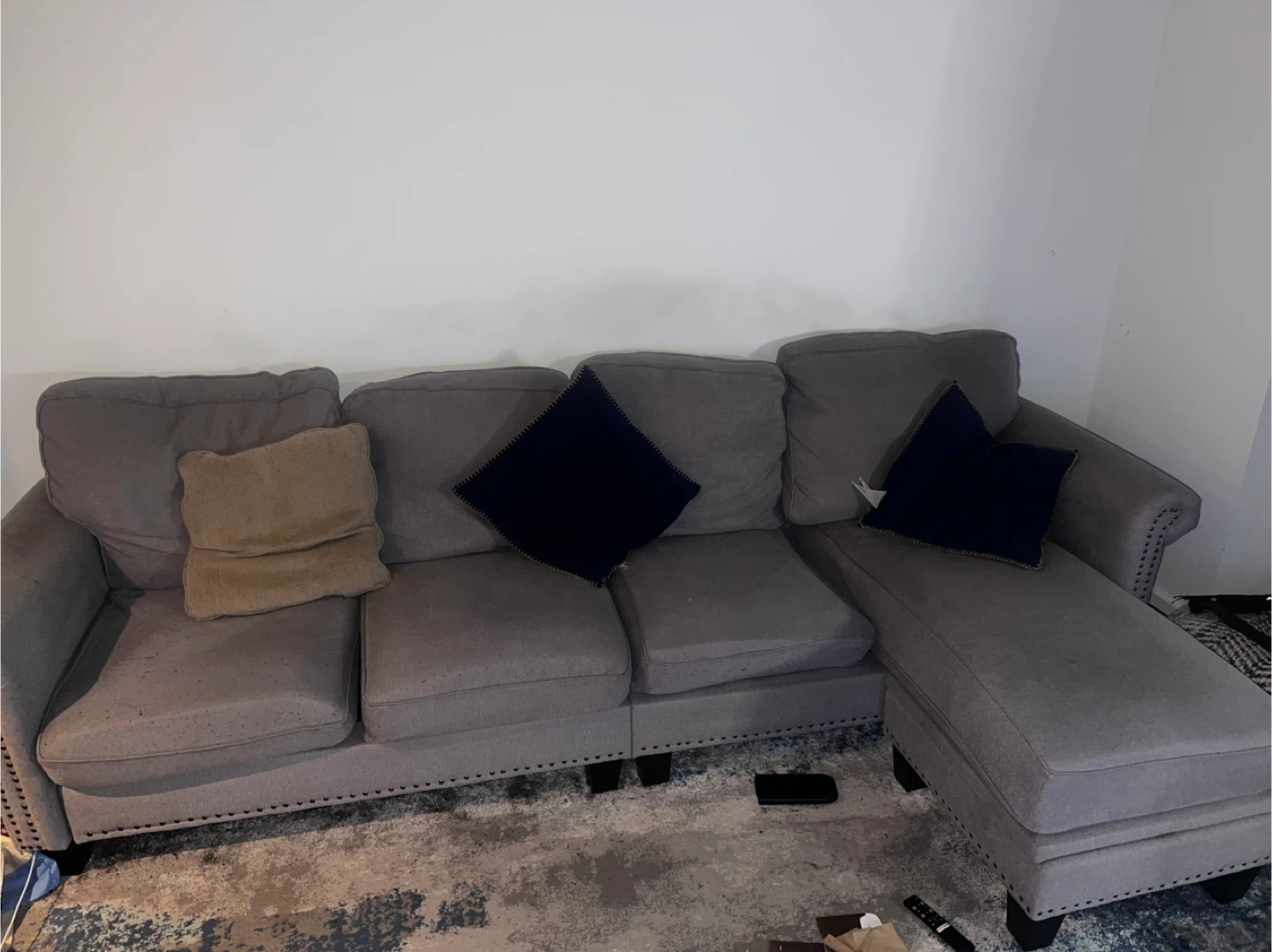 Gray Sectional Sofa with Pillows