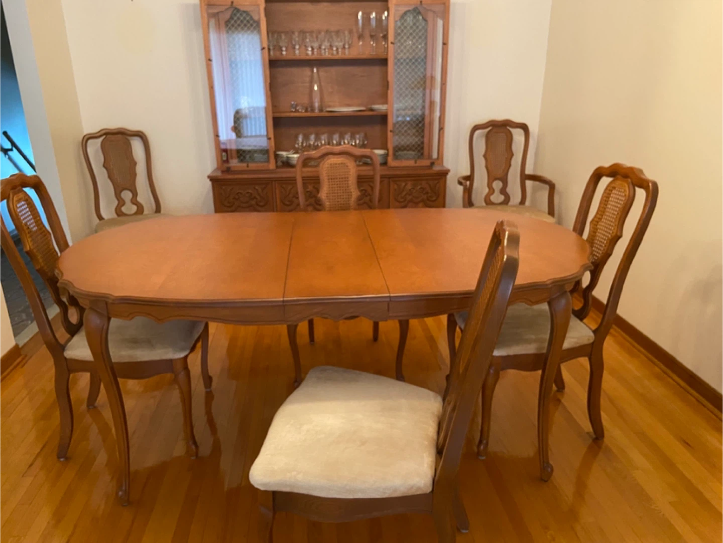 Fruitwood Dining Table Set with Hutch