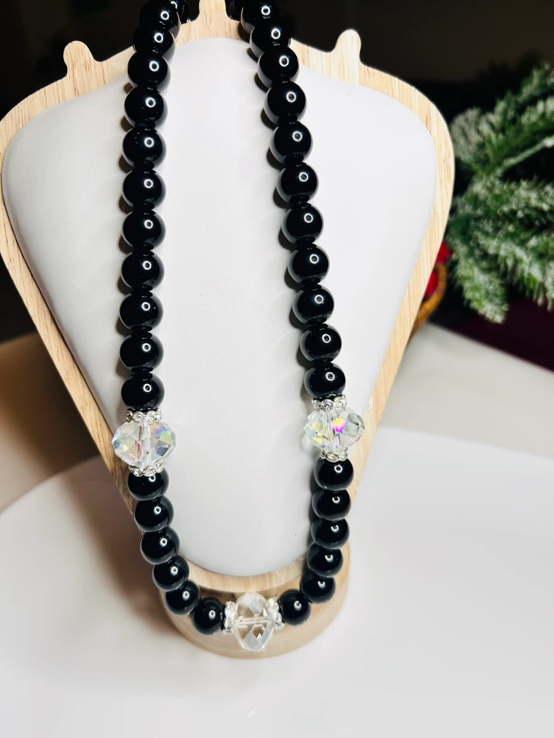 Black Beaded Necklace with Crystal Accents - photo 4