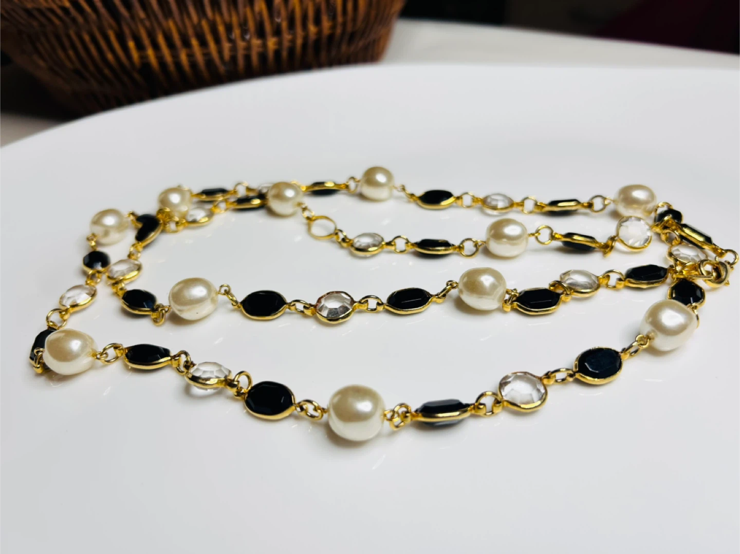 Beaded Necklace - Pearl, Black, & Crystal - photo 3