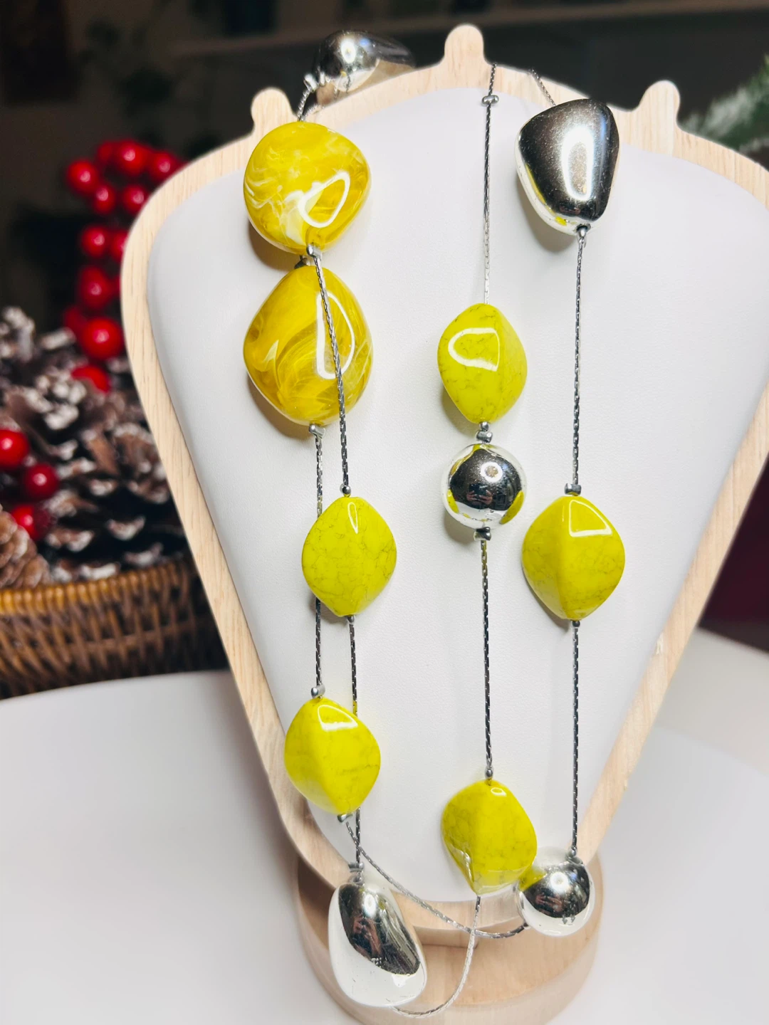 Yellow Stone & Silver Necklace