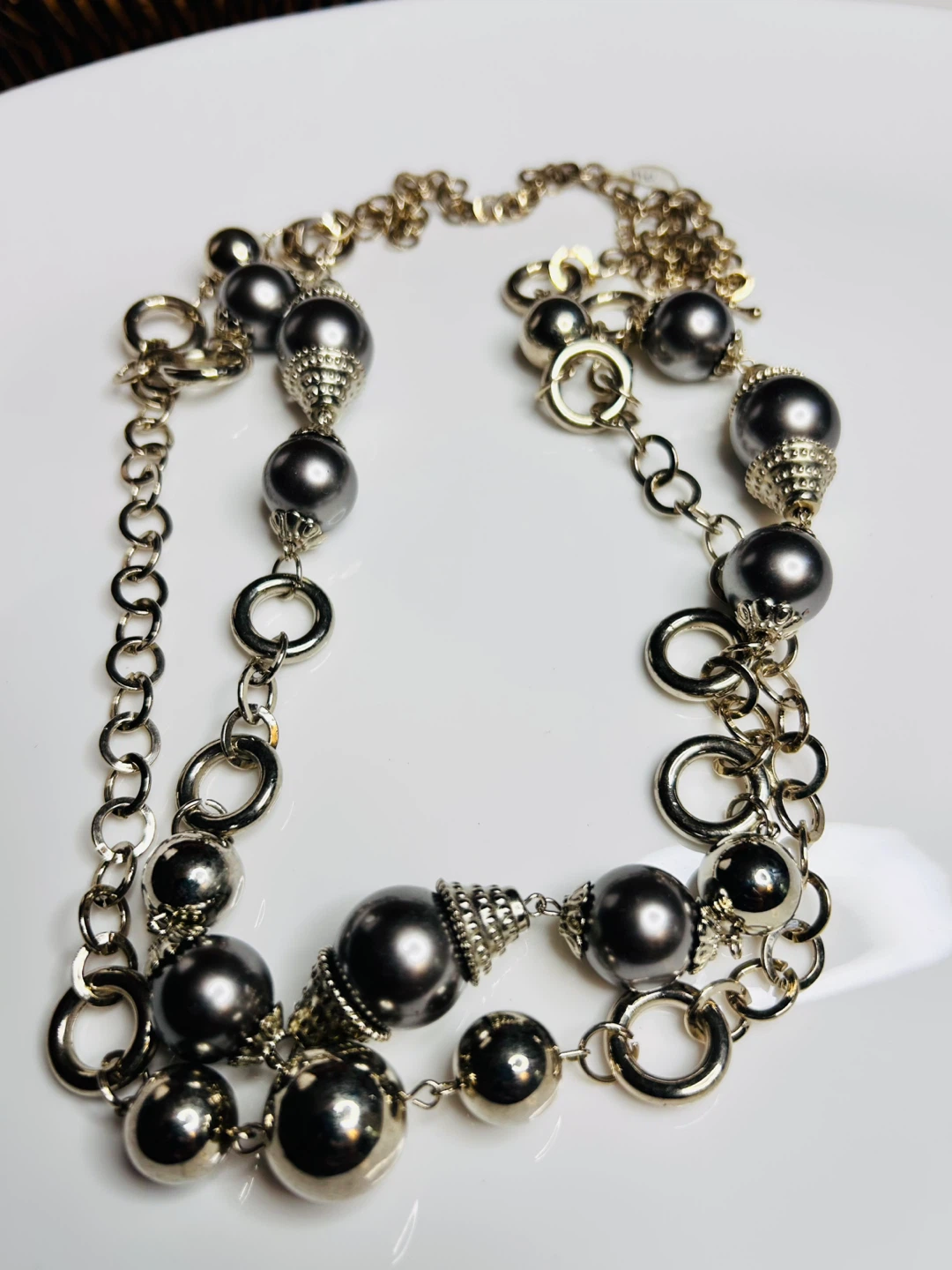 Beaded Silver Tone Necklace