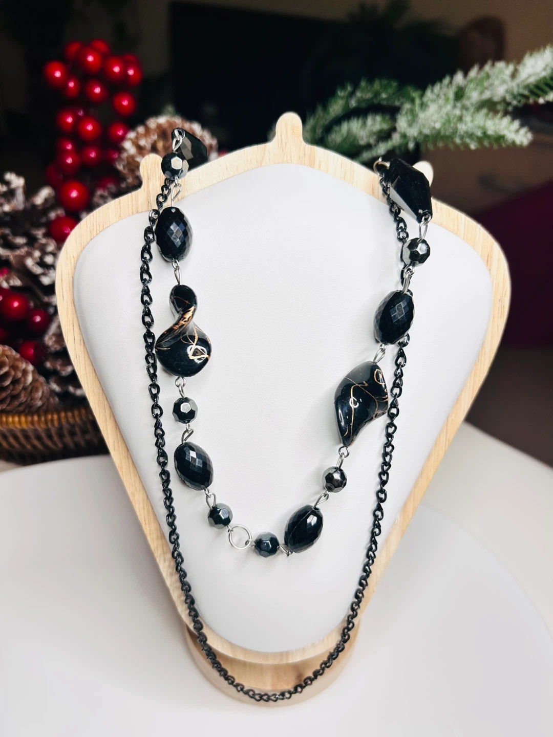 Black Beaded Costume Necklace