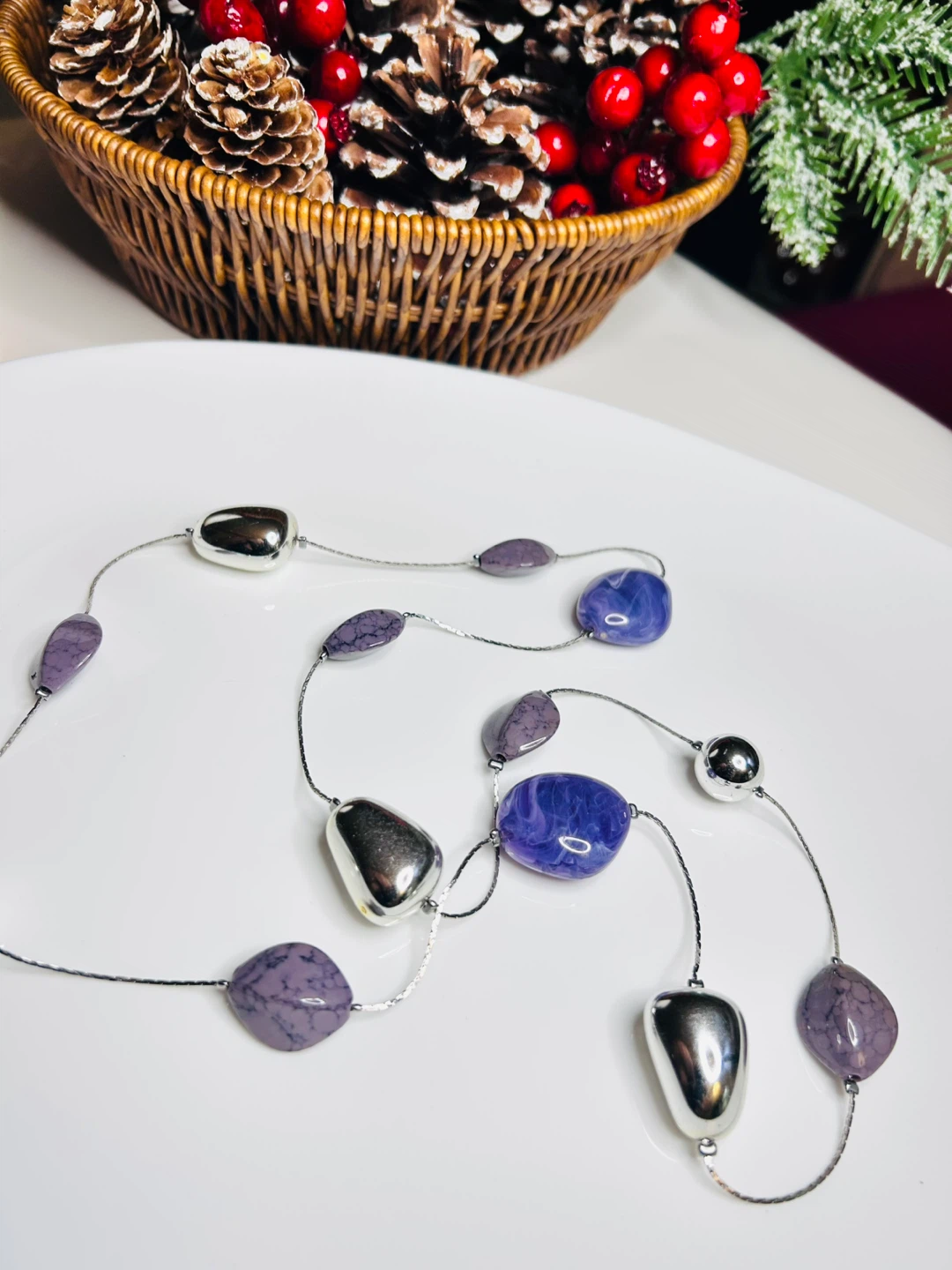 Purple & Silver Tone Necklace