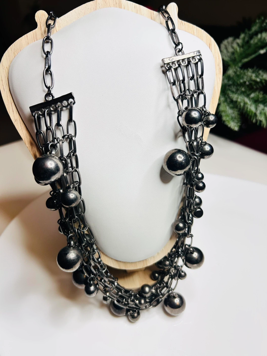 Silver Tone Beaded Chain Necklace