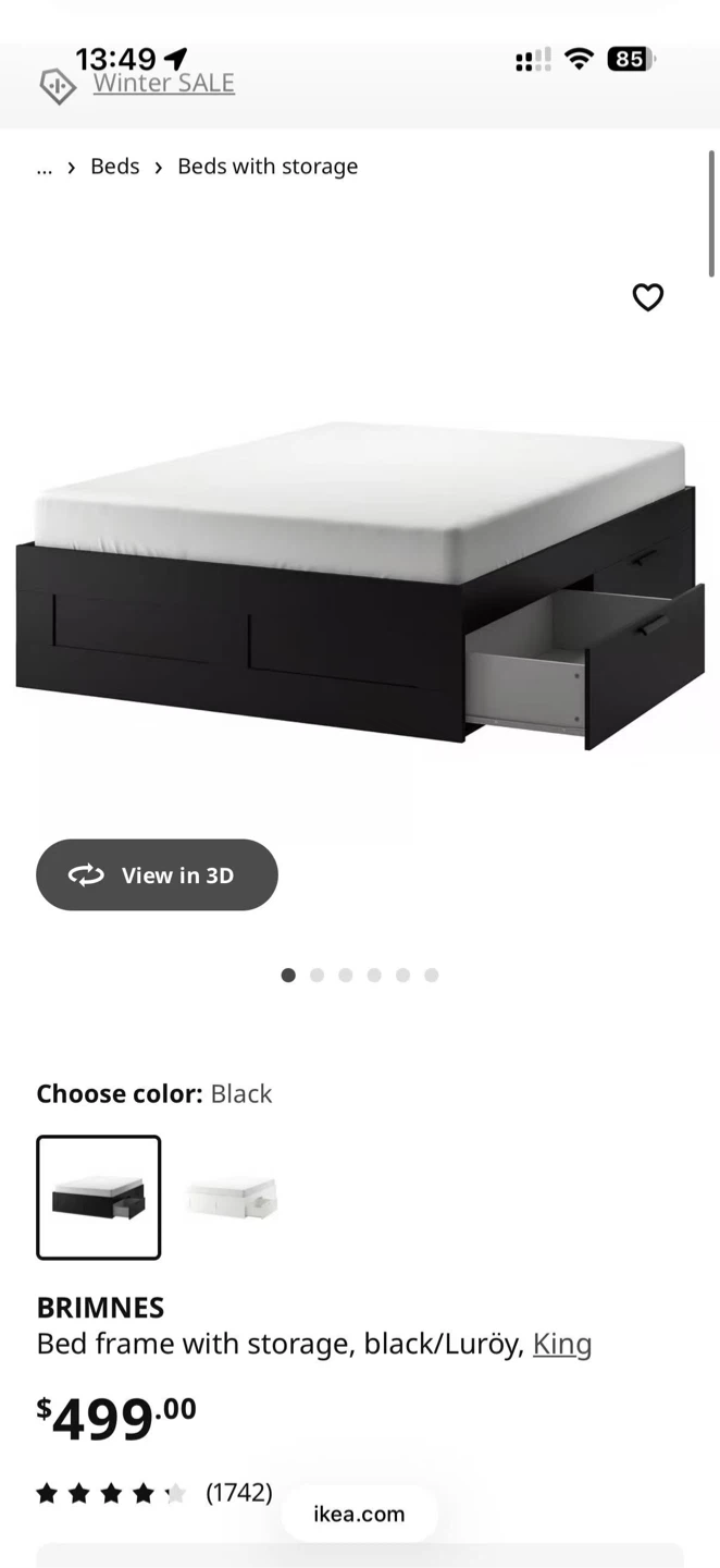 IKEA Brimnes Black Full Bed Frame with Storage - photo 3