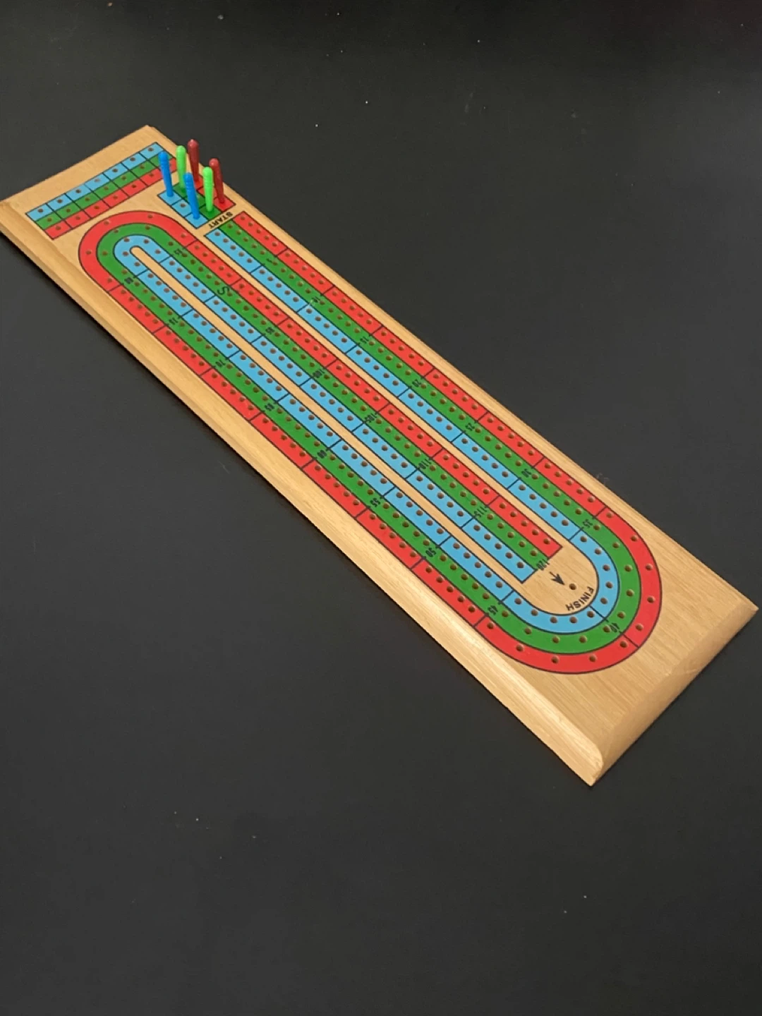 Wood 3 Lane Cribbage Board with a set of NEW Playing Cards - photo 2