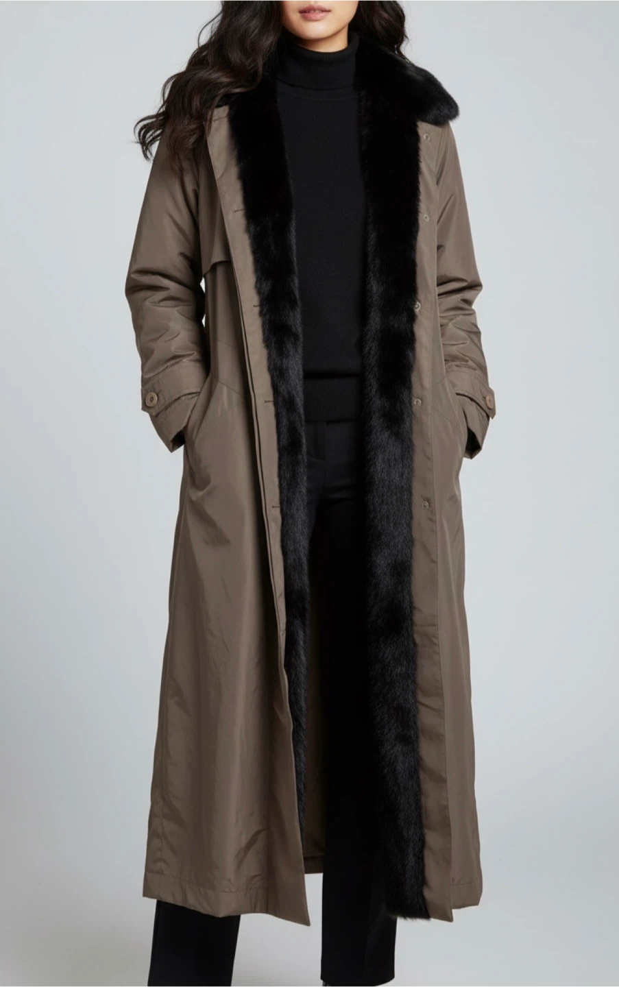 2 Vintage Removable Fur-Lined Long Coat