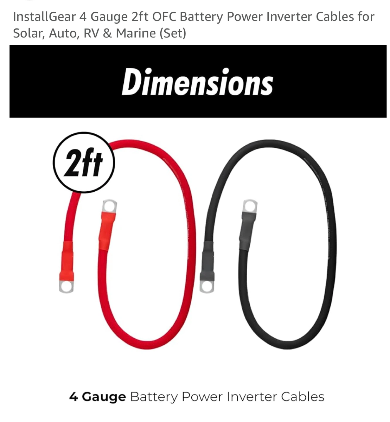 InstallGear 4 Gauge 2ft OFC Battery Power Inverter Cables